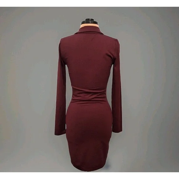 Babaton Contour Polo Long Sleeve Dress Women's Size Small  Maroon Preppy Career - Picture 3 of 15